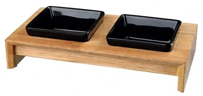 TRIXIE set di ciotole in ceramica con supporto in legno nero 200 ml 28x15x5 cm TRIXIE