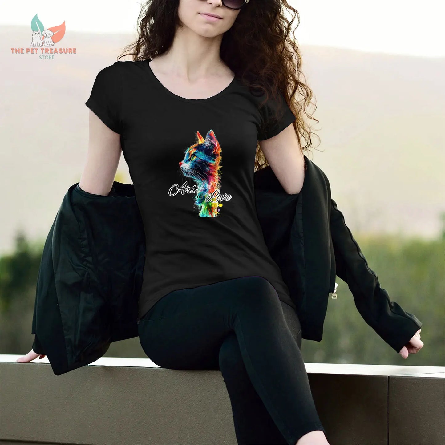 T-Shirt Donna Cotone Organico- Gatto Art of Love-Nera Hoplix T-Shirt Woman Organic