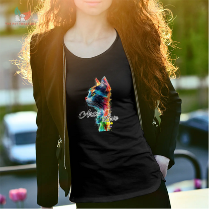 T-Shirt Donna Cotone Organico- Gatto Art of Love-Nera Hoplix T-Shirt Woman Organic