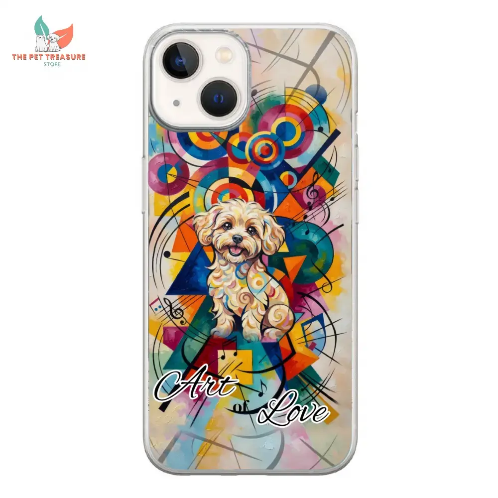 Cover iPhone con illustrazione Maltese stile Kandinsky, The Pet Treasure Store
