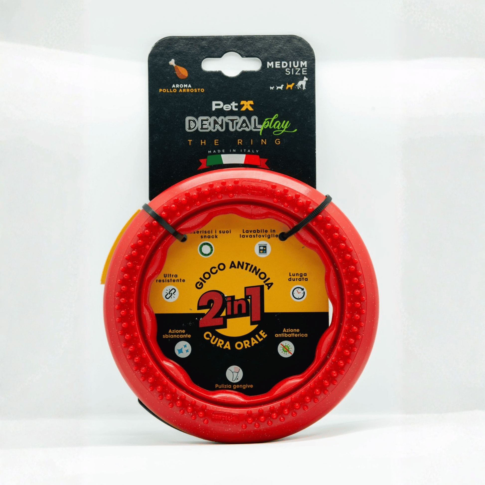 Masticativo ultraresistente Dental Play The Ring gusto pollo arrosto – igiene orale per cani-tagliaM