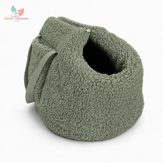 Trasportino per cani Doudou verde oliva, taglia S, tessuto teddy imbottito. The Pet Treasure Store.