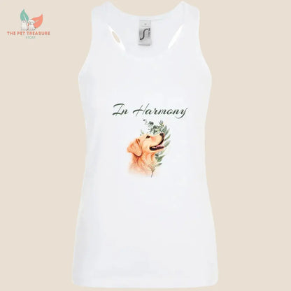 abbigliamento donna t-shirt illustrazione golden retriever in harmony